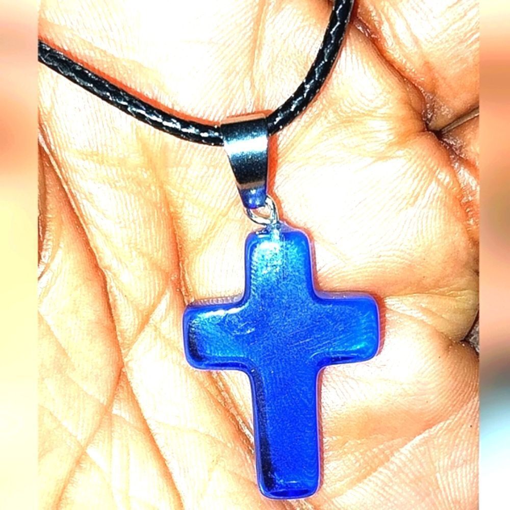 Blue Cross Pendant Necklace